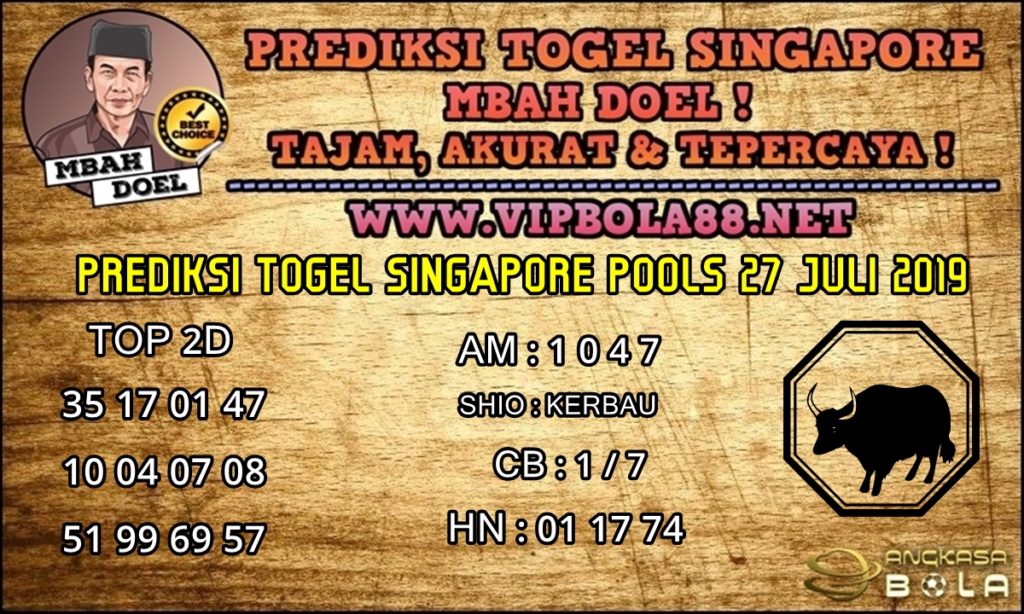 PREDIKSI TOGEL SINGAPORE POOLS 27 JULI 2019
