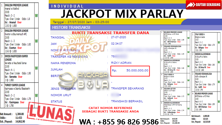 Jackpot Mix Parlay Jebol Bosku senin 27 juli 2020