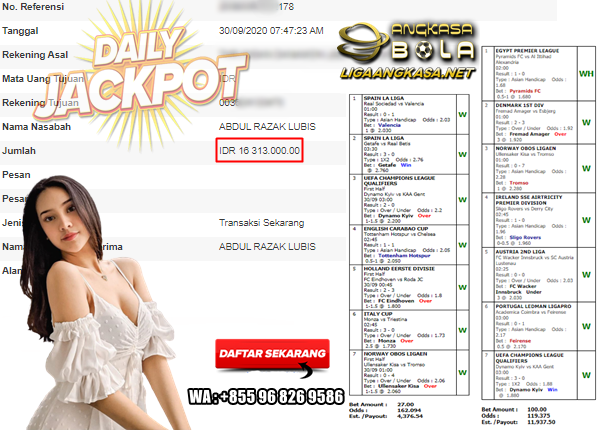 Pemenang Jackpot Besar Mix Parlay 30 September 2020