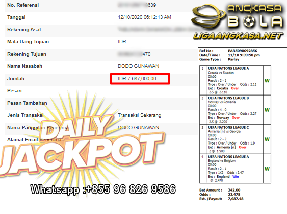 Pemenang Jackpot Besar Mix Parlay 12 Oktober 2020