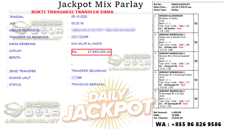 Pemenang Jackpot Besar Mix Parlay 25 Oktober 2020