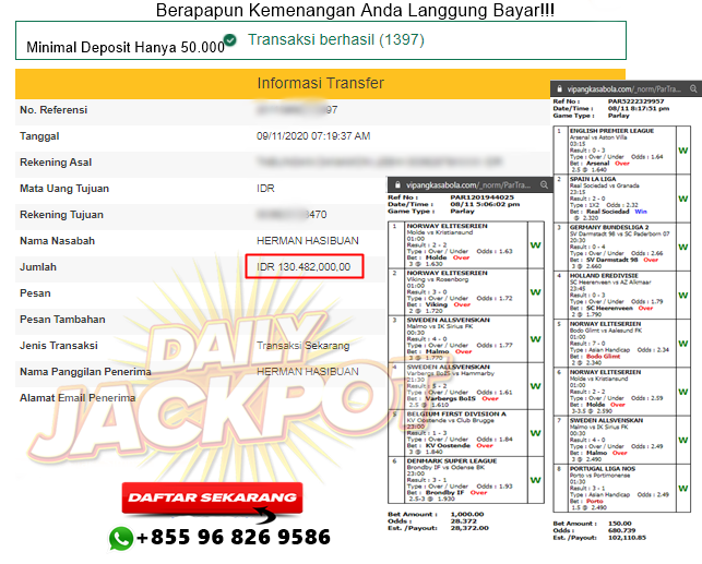 Pemenang Jackpot Besar Mix Parlay 09 November 2020