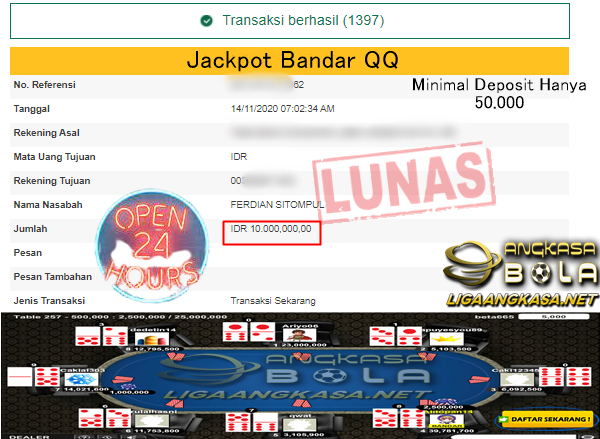 Pemenang Jackpot Besar Bandar QQ 14 November 2020