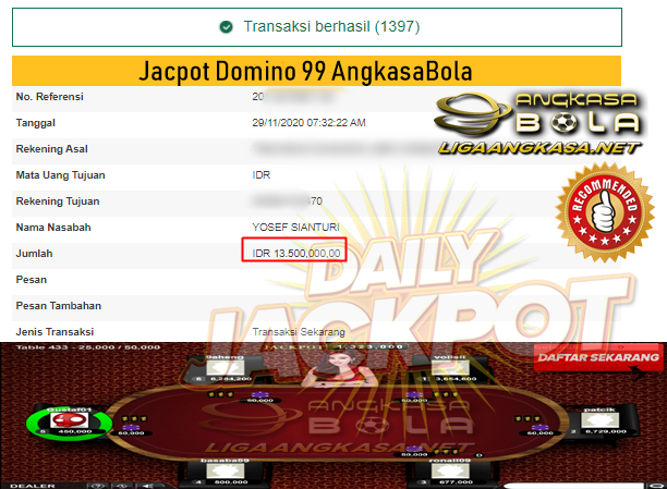 Pemenang Jackpot Hoki Domino 99 29 November 2020