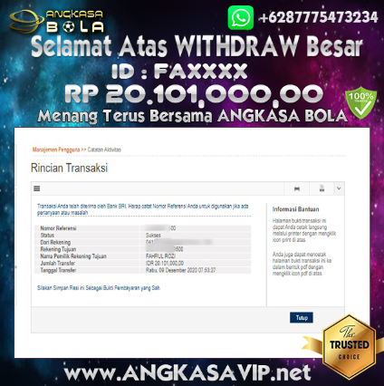 Pemenang Jackpot Besar Handicap Di Angkasabola 09 Desember 2020