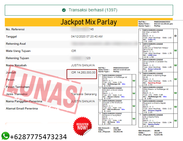 Pemenang Jackpot Besar Mix Parlay Di Angkasabola 04 Desember 2020