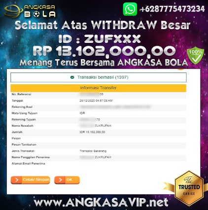 Pemenang Jackpot Besar Mix Parlay Di Angkasabola 29 Desember 2020