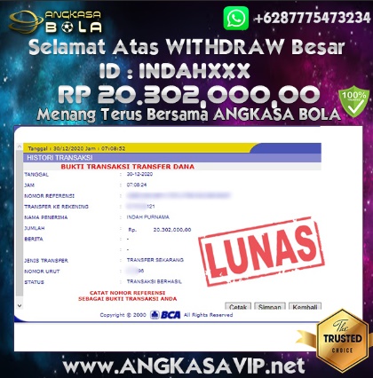 Pemenang Jackpot Besar Mix Parlay Di Angkasabola 30 Desember 2020