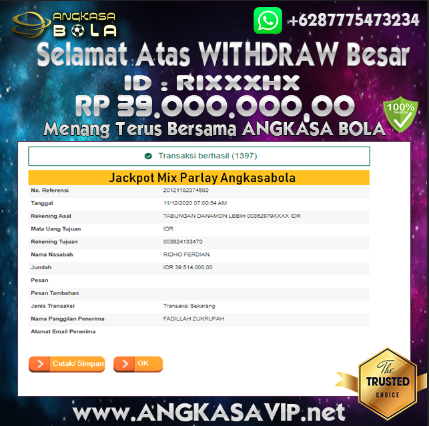 Pemenang Jackpot Besar Handicap Di Angkasabola 11 Desember 2020