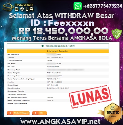 Pemenang Jackpot Besar Mix Parlay Di Angkasabola 16 Desember 2020