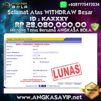 Pemenang Jackpot Besar Mix Parlay Di Angkasabola 07 January 2021