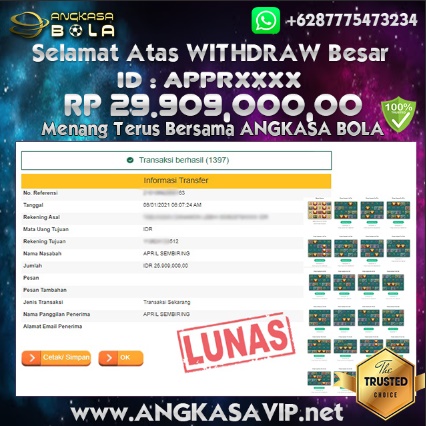 Pemenang Jackpot Besar Slot Jdb Di Angkasabola 06 January 2020