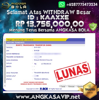 Pemenang Jackpot Besar Mix Parlay Di Angkasabola 28 January 2021