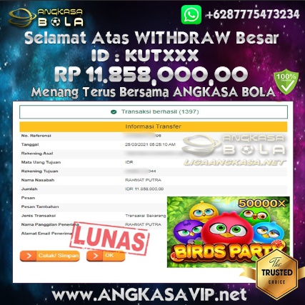 Bukti Menang Besar ANGRY BIRDS 25 Maret 2021 Angkasabola