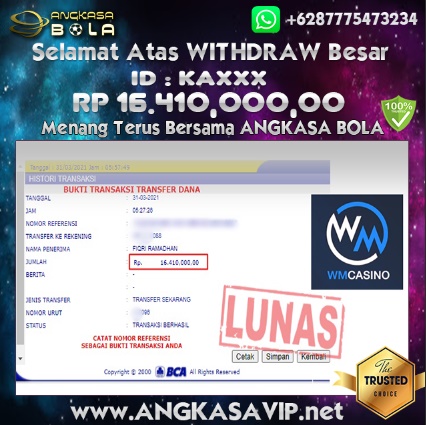 Bukti Menang Besar WM CASINO 31 Maret 2021 Angkasabola