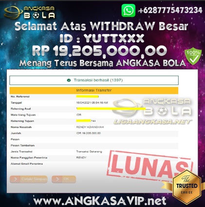 Bukti Menang Besar Handicap 15 April 2021 Angkasabola