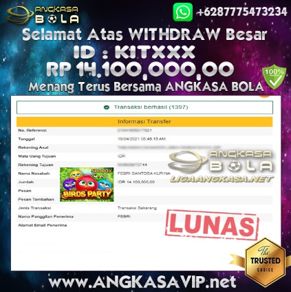 Bukti Menang Besar Slot Jdb Bird Party 16 April 2021 Angkasabola