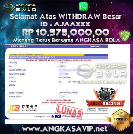 Bukti Menang Besar Lucky Racing 2 April 2021 Angkasabola