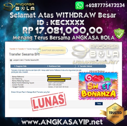 Bukti Menang Besar Slot Sweet Bonanza 27 April 2021 Angkasabola