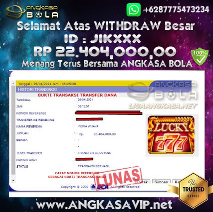 Bukti Menang Besar Slot Lucky 777 Gate 29 April 2021 Angkasabola