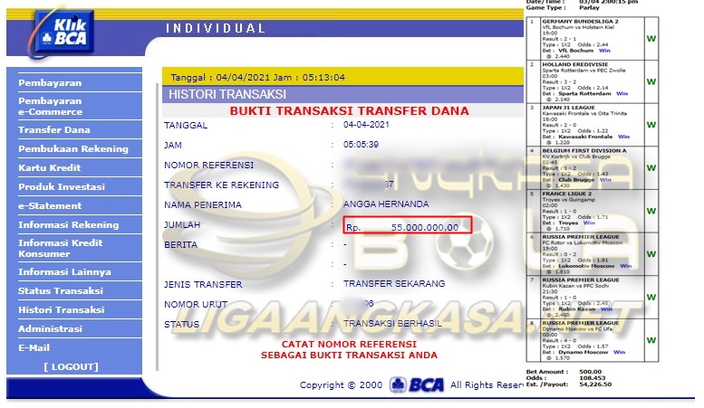 Bukti Menang Besar Mix Parlay 4 April 2021 Angkasabola