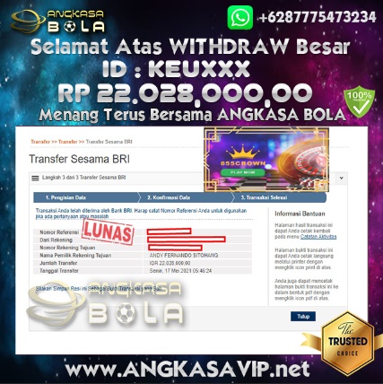 Bukti Menang Besar Casino 855 Crown 16 Mei 2021 Angkasabola