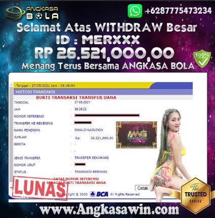 Bukti Menang Besar Slot MIMI GAMING 27 Mei 2021 Angkasabola