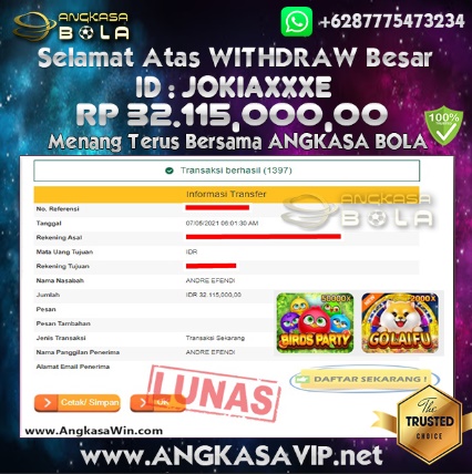 Bukti Menang Besar Slot JDB Bird Party 7 Mei 2021 Angkasabola