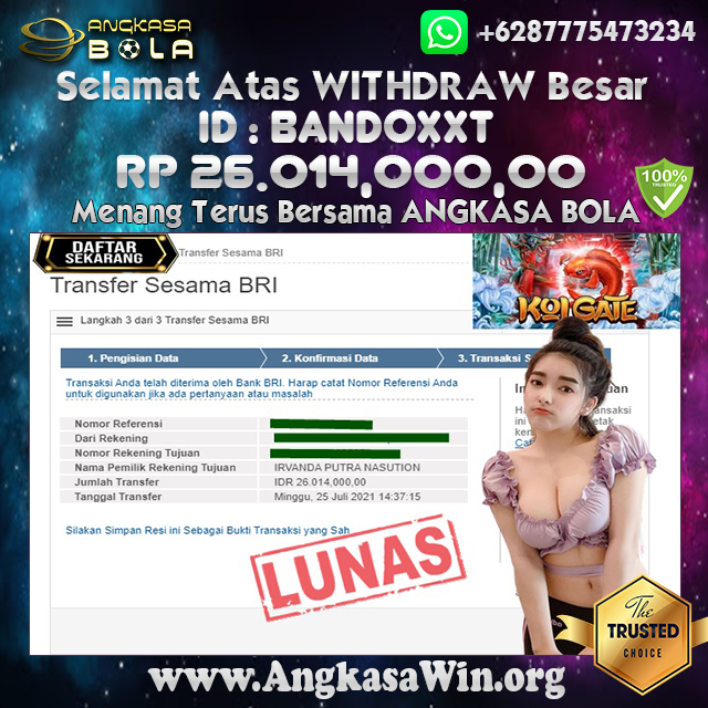 Bukti Menang Besar Main Slot Koi Gate 25 Juli 2021 Angkasabola