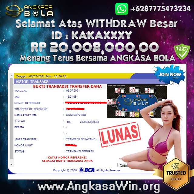 Bukti Menang Besar PKV GAMES Bandar QQ 6 Juli 2021 Angkasabola