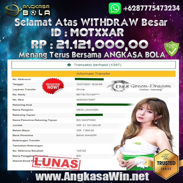 Bukti Menang Besar Casino GD88 18 Juli 2021 Angkasabola