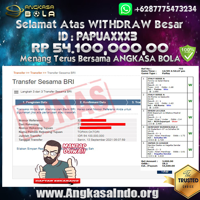 Bukti Menang Besar Main Mix Parlay 13 September 2021 Angkasabola