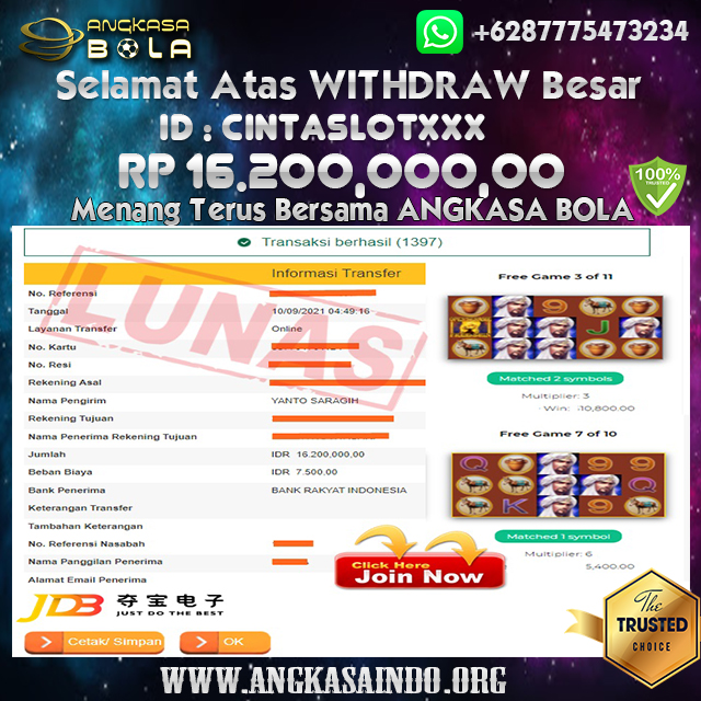 Bukti Menang Besar Slot JDB 10 September 2021 Angkasabola