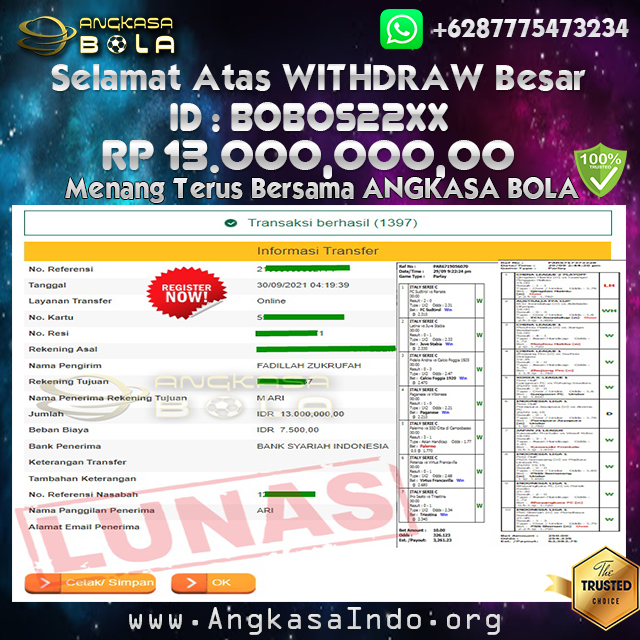 Bukti Menang Besar Mix Parlay 30 September 2021 Angkasabola