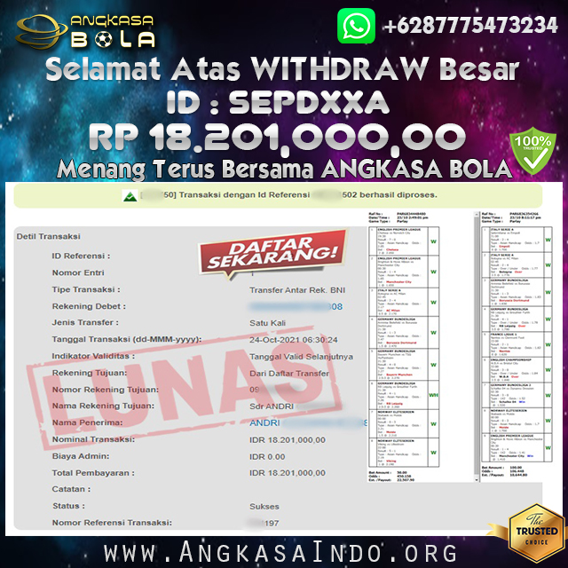 Bukti Menang Besar Mix Parlay 24 Oktober 2021 Angkasabola