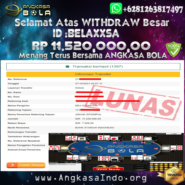 Bukti Menang Besar Bandar QQ 27 Oktober 2021 Angkasabola