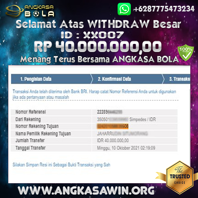 Bukti Menang Besar Sabung Ayam GD88 10 Oktober 2021 Angkasabola