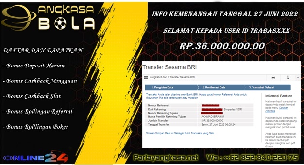 Info Kemenangan Live Casino Tanggal 27 JUNI 2022