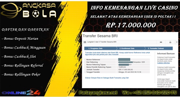 Info Kemenangan Live Casino Tanggal 12 JUNI 2022