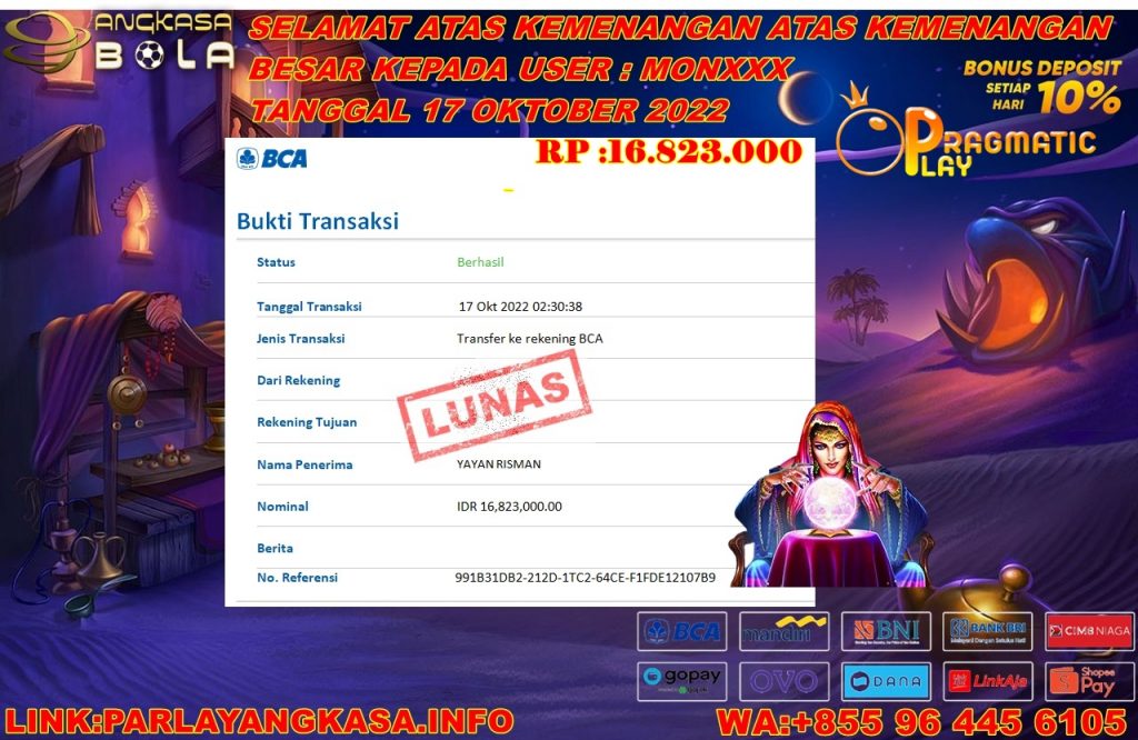 INFO KEMENANGAN SLOT PRAGMATIC PLAY 17 OKTOBER 2022