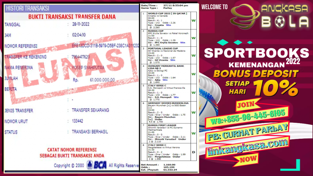 INFO KEMENANGAN SPORTBOOKS 28 NOVEMBER 2022