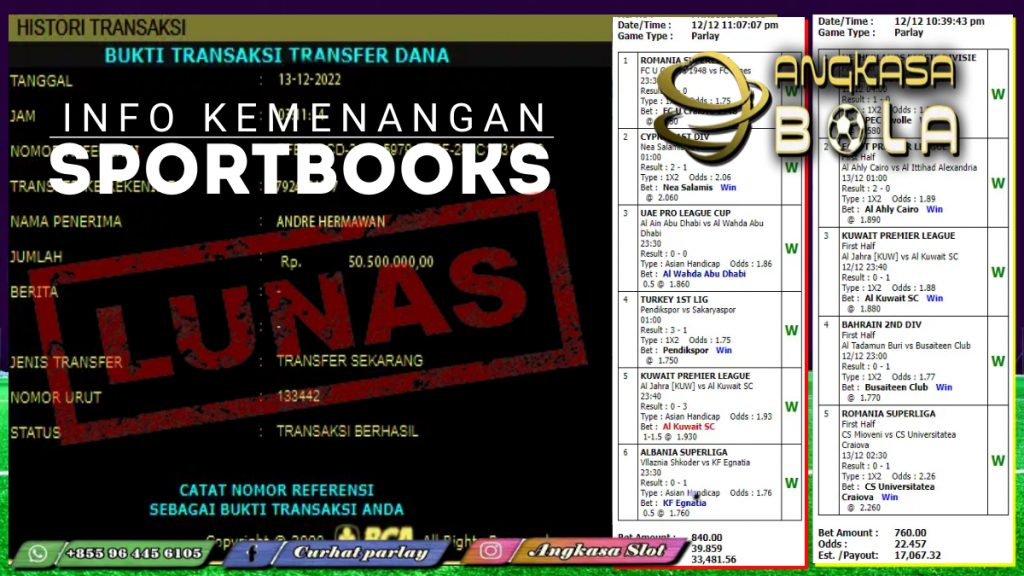 INFO KEMENANGAN SPORTBOOKS 13 DESEMBER 2022