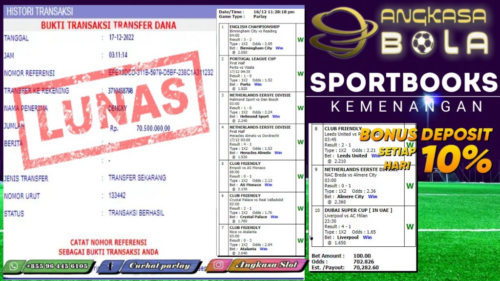 INFO KEMENANGAN SPORTBOOKS 17 DESEMBER 2022