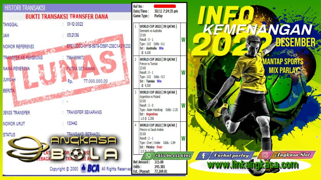 INFO KEMENANGAN SPORTBOOKS 01 DESEMBER 2022