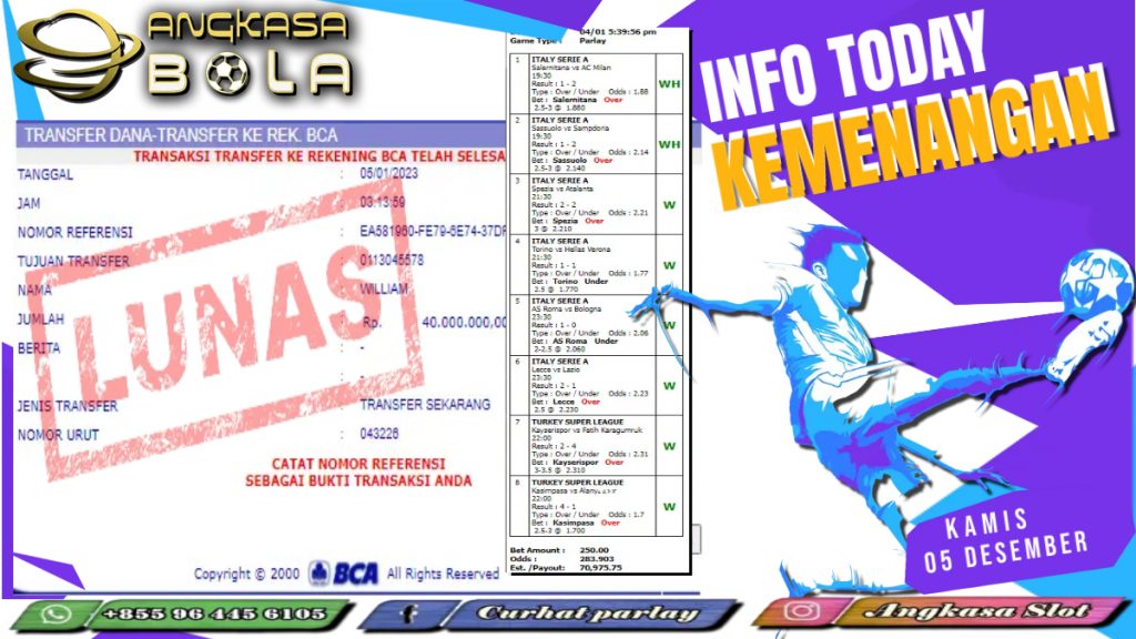 INFO KEMENANGAN SPORTBOOKS 05 JANUARI 2023