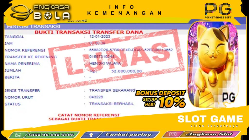 INFO KEMENANGAN SLOT PG SOFT 12 JANUARI 2023