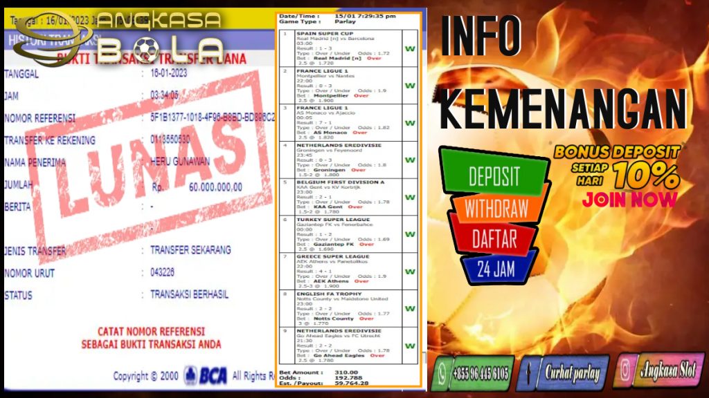 INFO KEMENANGAN SPORTBOOKS 16 JANUARI 2023