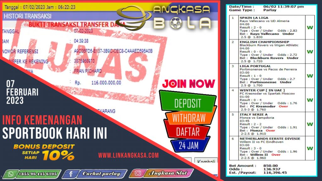 INFO KEMENANGAN SPORTBOOKS 07 FEBRUARI 2023