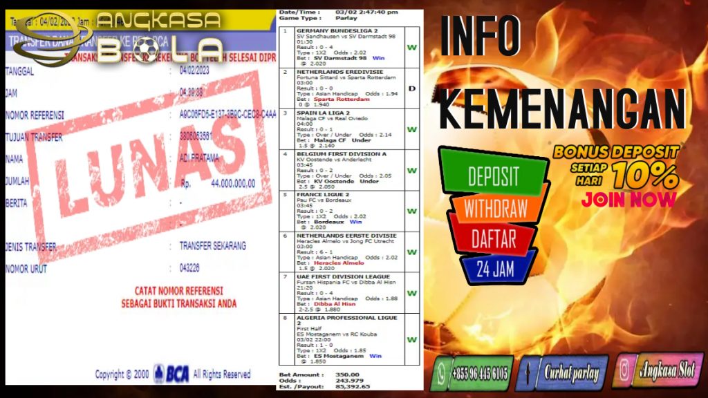 INFO KEMENANGAN SPORTBOOKS 04 FEBRUARI 2023